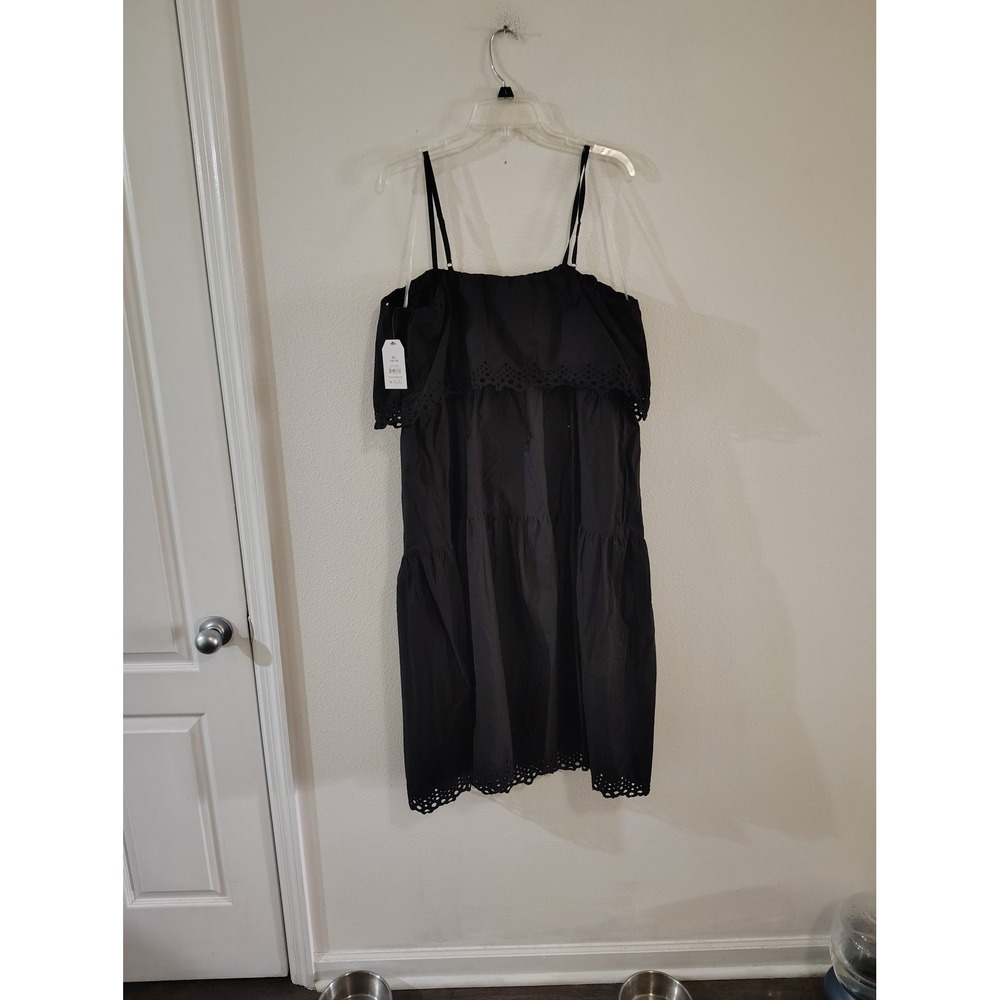 Time and Tru Womens Black Eyelet Ruffle Midi Dress Large 12-14 NWT Sleeveless